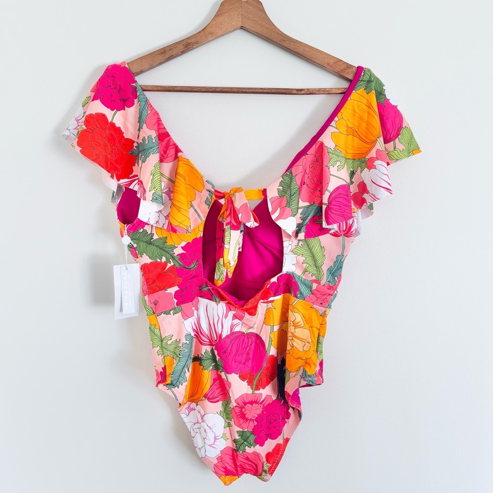 NWT Trina Turk Tie-Back Ruffle One-Piece Swimsuit in Sunny Bloom Floral Print - Picture 3 of 7